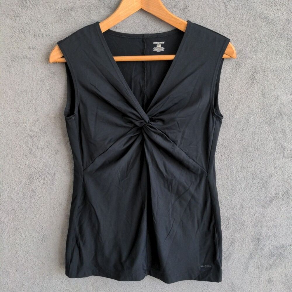 Patagonia Bandha Twist Front Tank Top Sz Large Black Athletic Sleeveless Shirt
